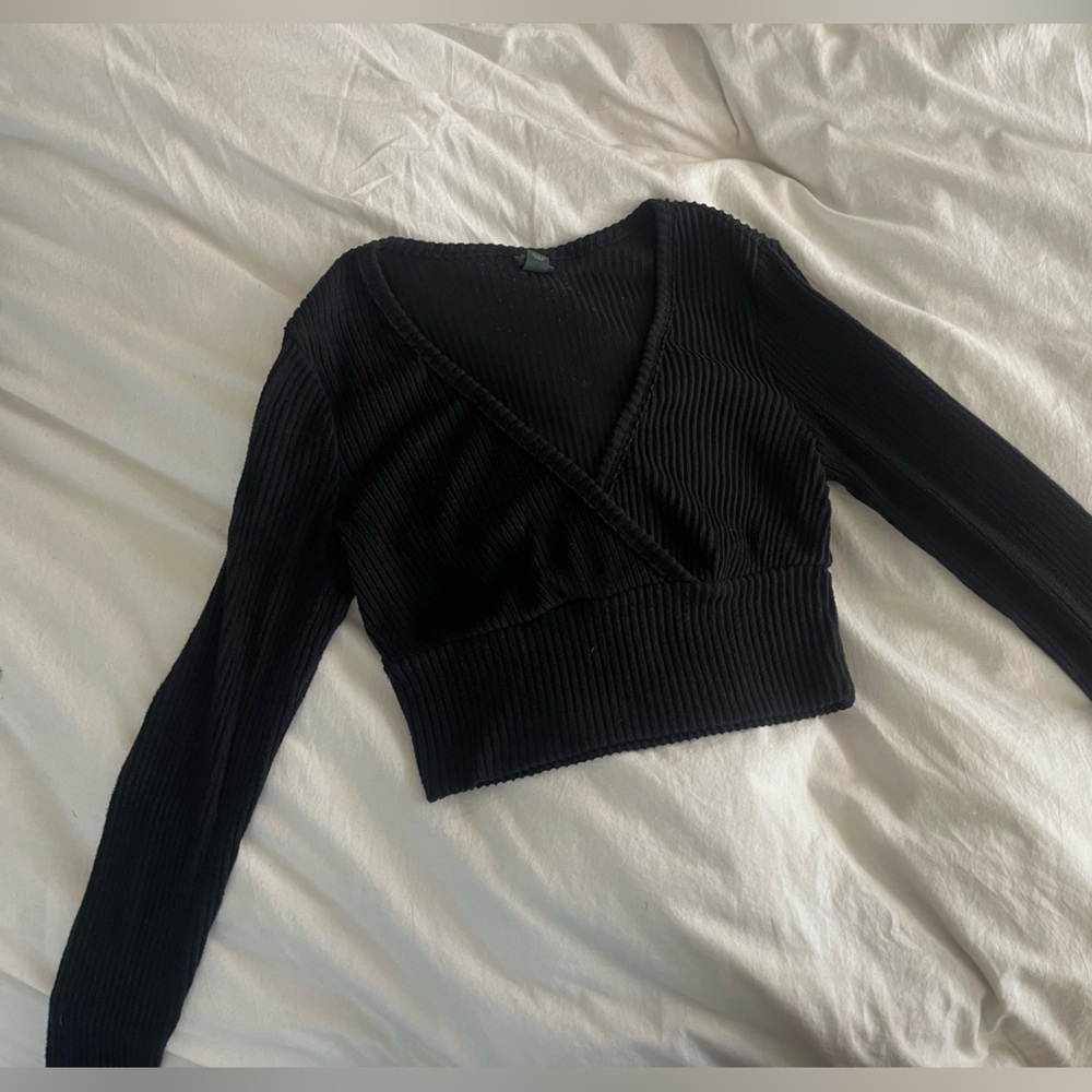 Charcoal Ribbed Knit crop Top